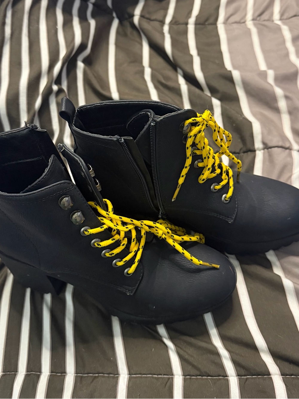 Seven7 Black Ankle Booties with Yellow Contrast Laces.never worn.